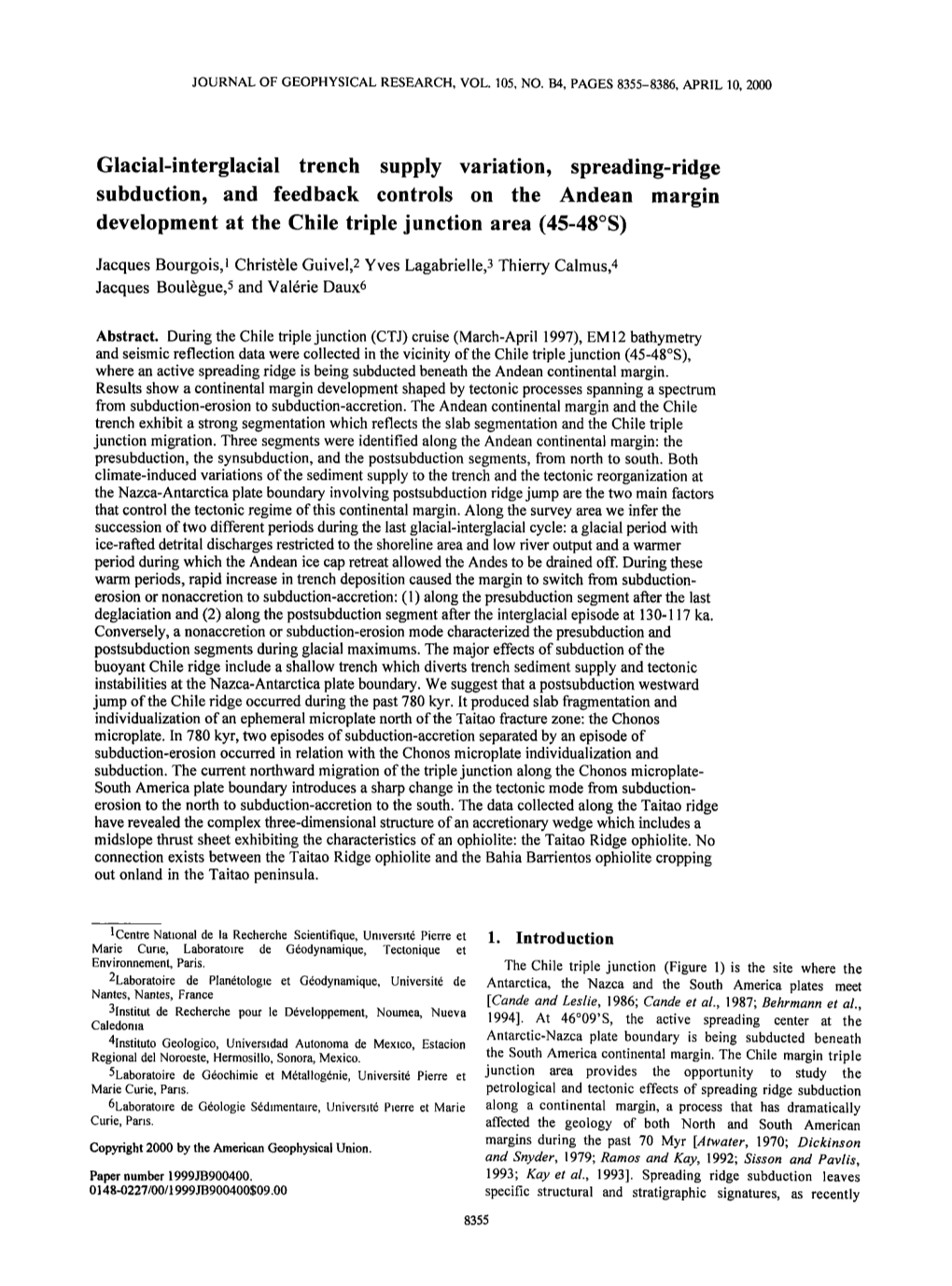 Ridge Subduction, and Feedback Controls on the Andean Margin Developmentat the Chile Triple Junction Area (45-48Øs)