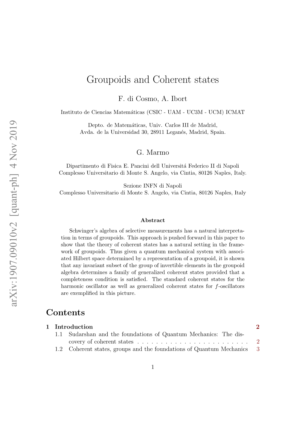 4 Nov 2019 Groupoids and Coherent States