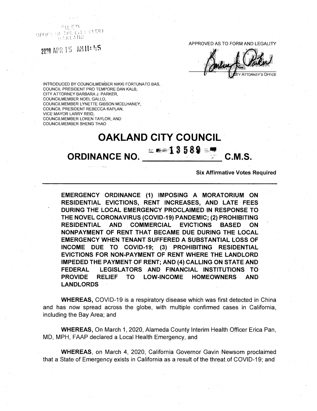 Oakland City Council 589 Ordinance No