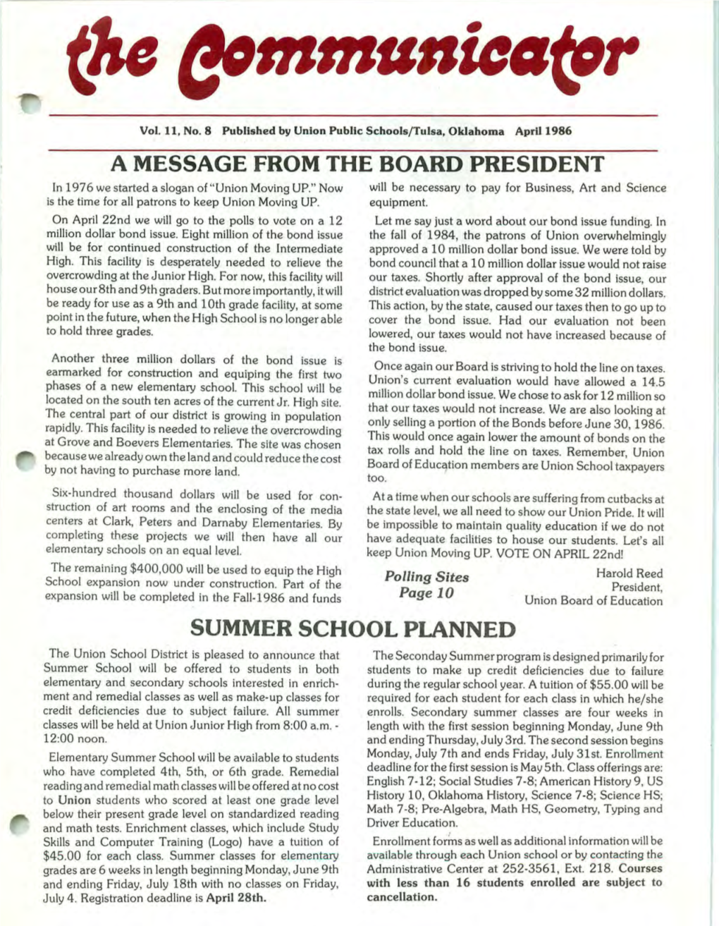 A Message from the Board President Summer School