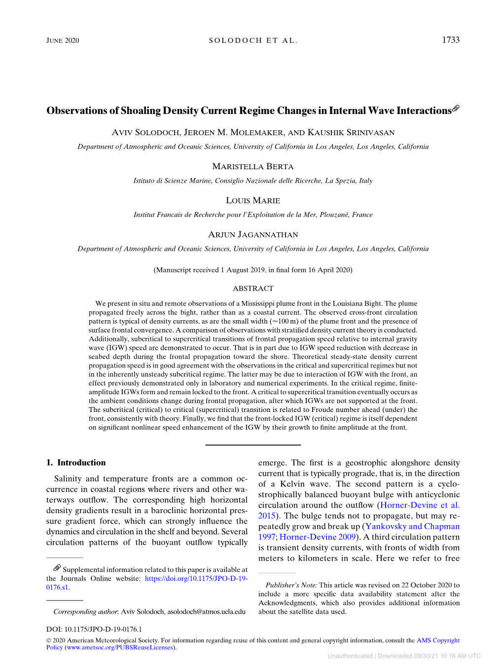 Downloaded 09/30/21 10:16 AM UTC 1734 JOURNAL of PHYSICAL OCEANOGRAPHY VOLUME 50