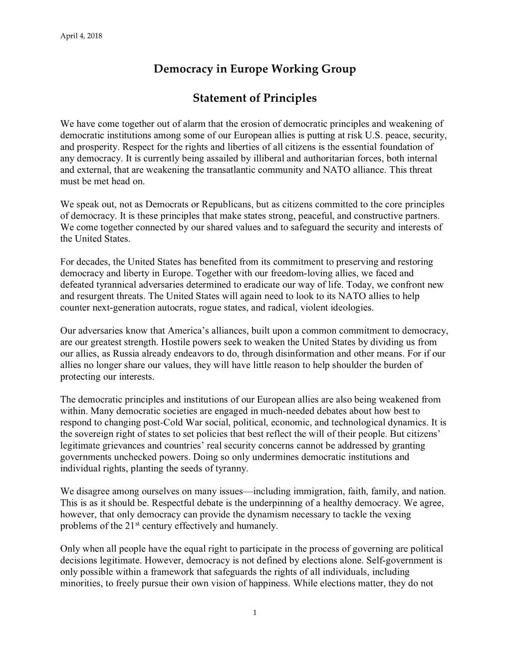 Democracy in Europe Working Group Statement of Principles