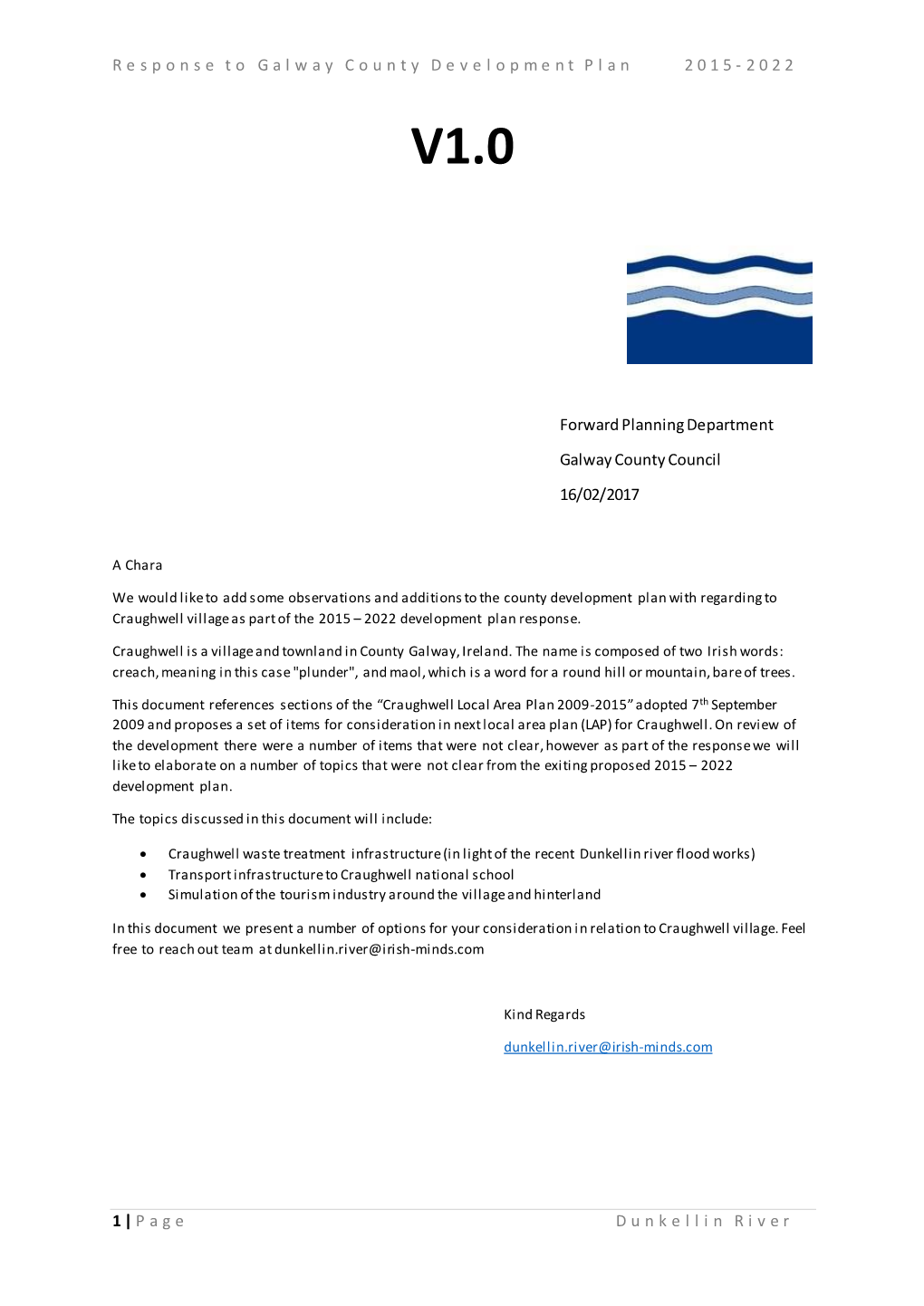Response to Galway County Development Plan 2015- 2022 V1.0