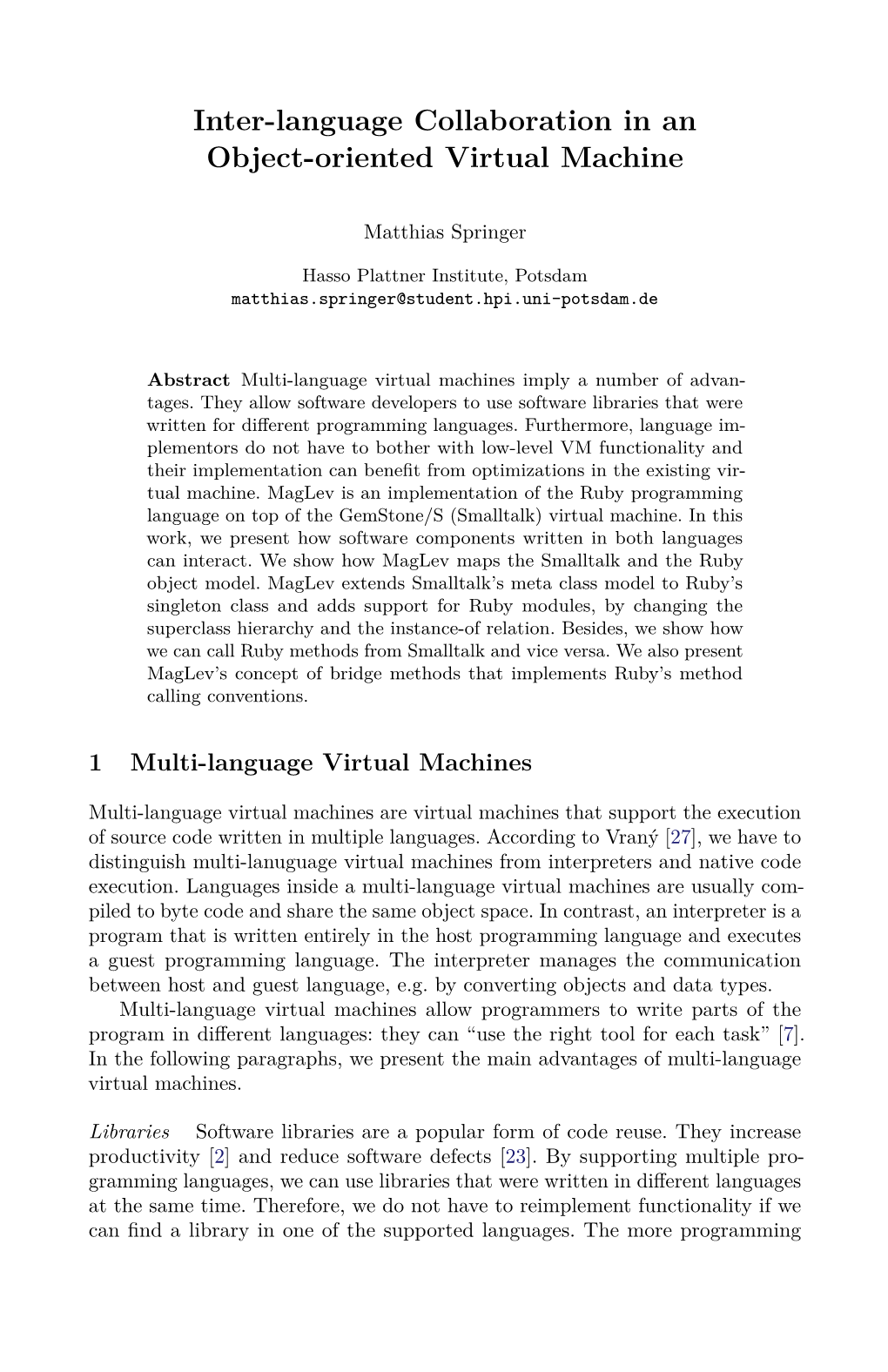 Inter-Language Collaboration in an Object-Oriented Virtual Machine