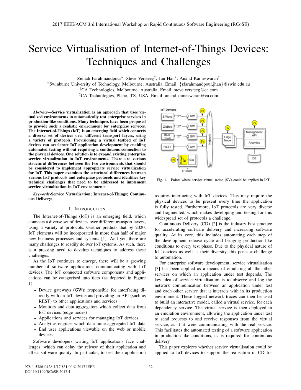 Service Virtualisation of Internet-Of-Things Devices: Techniques and Challenges