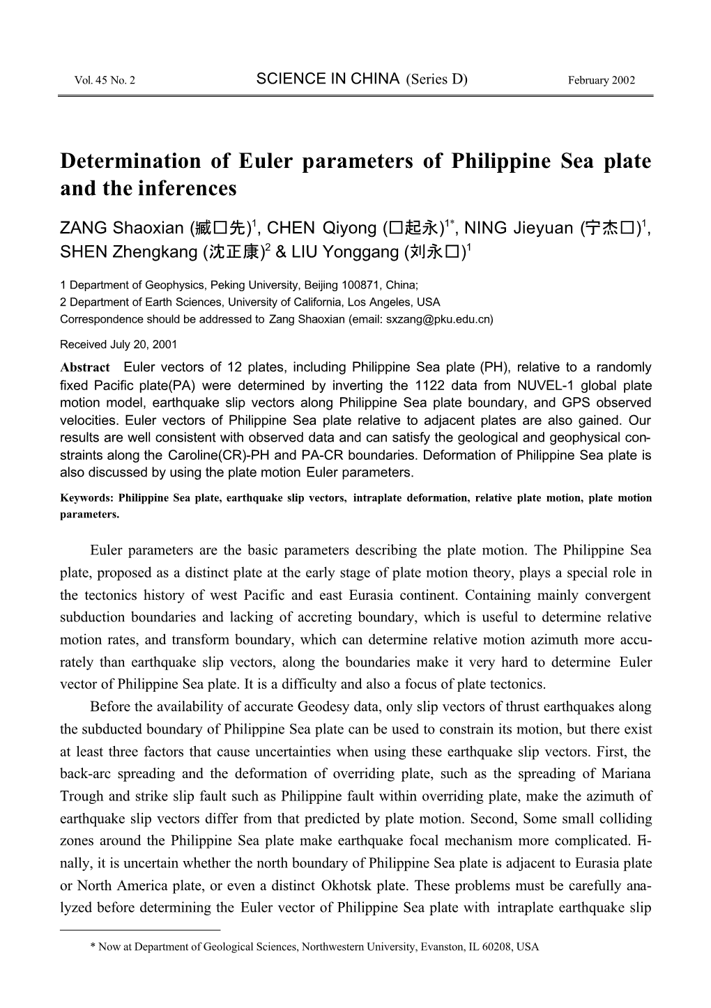 Determination of Euler Parameters of Philippine Sea Plate and the Inferences