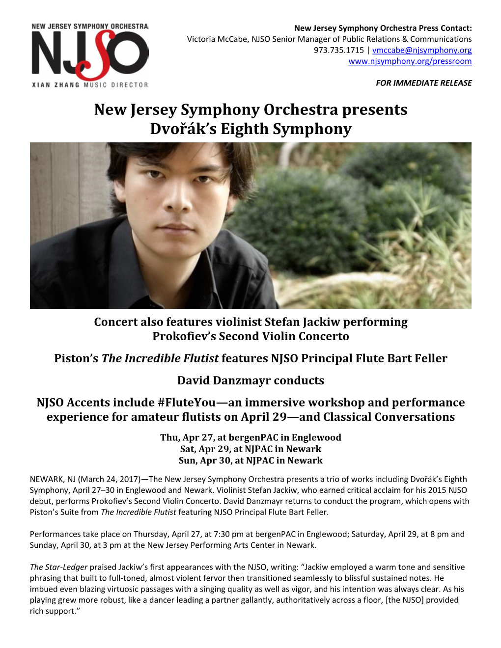 New Jersey Symphony Orchestra Presents Dvořák's Eighth Symphony