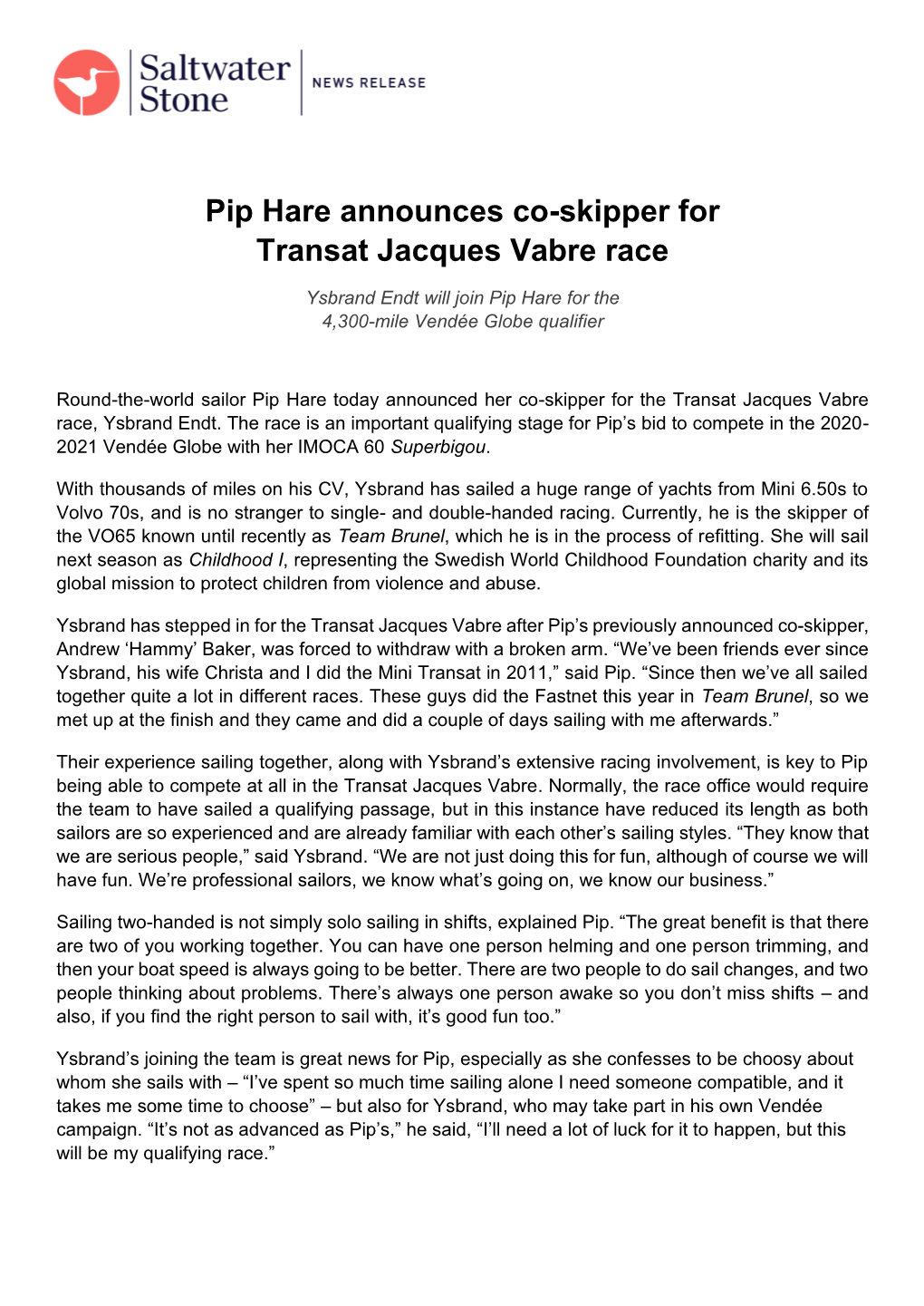Pip Hare Announces Co-Skipper for Transat Jacques Vabre Race