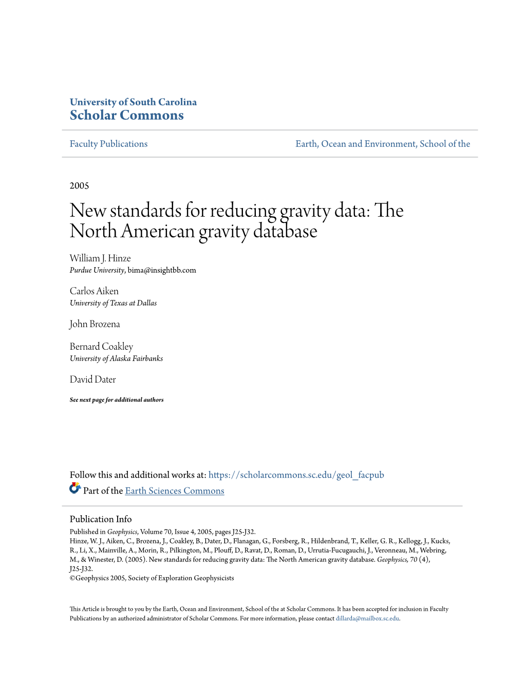 New Standards for Reducing Gravity Data: the North American Gravity Database William J
