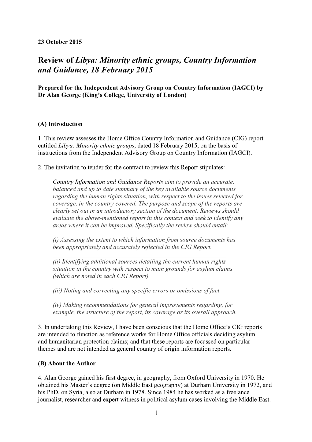 Review of Libya: Minority Ethnic Groups, Country Information and Guidance, 18 February 2015