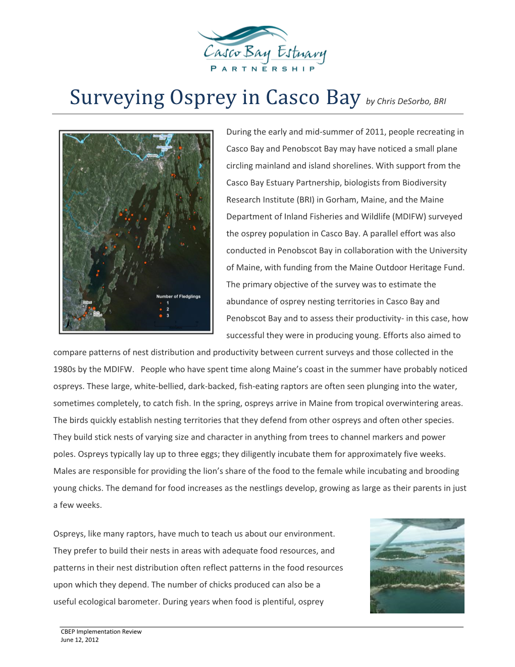 Surveying Osprey in Casco Bay by Chris Desorbo, BRI