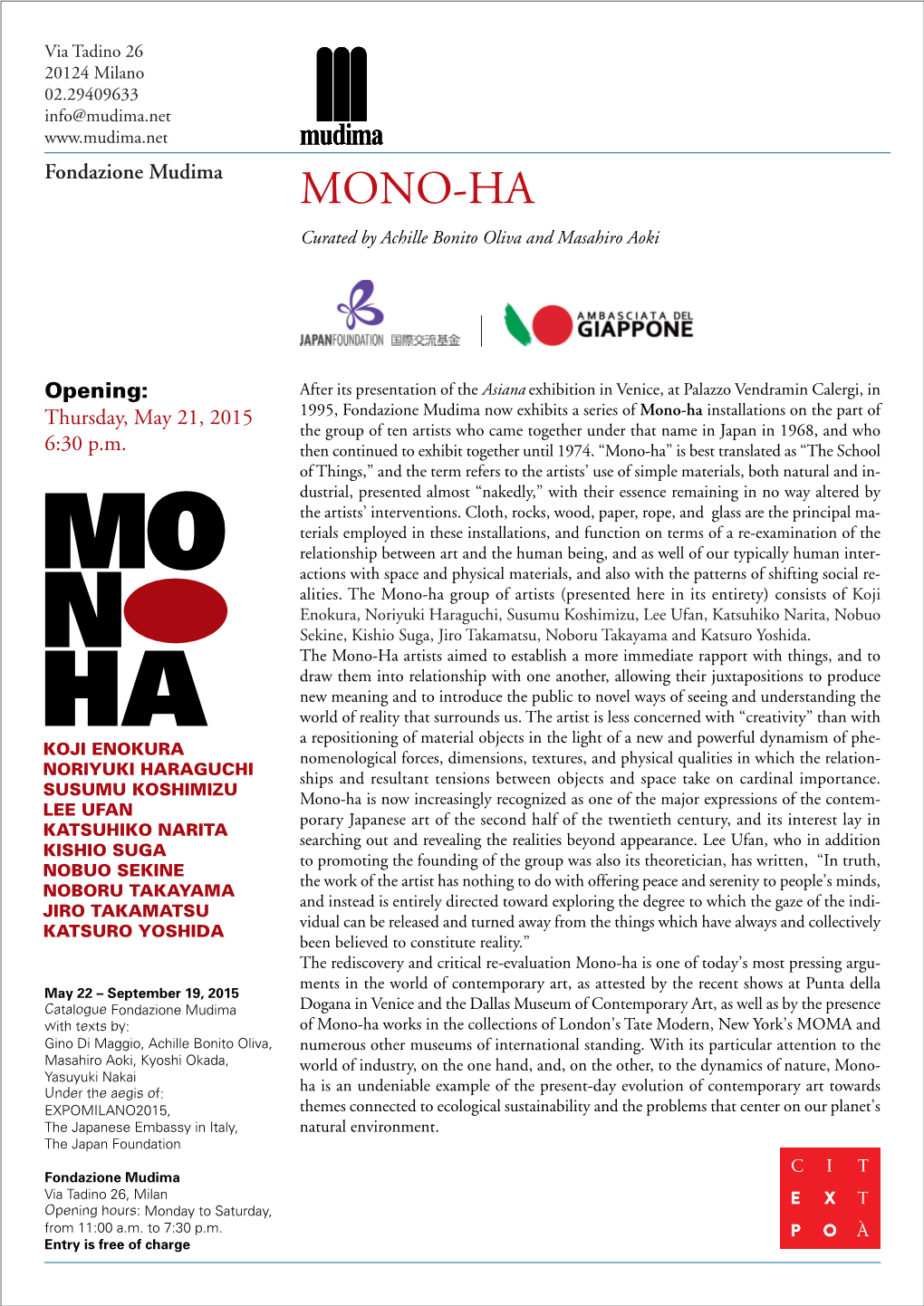 MONO-HA Curated by Achille Bonito Oliva and Masahiro Aoki