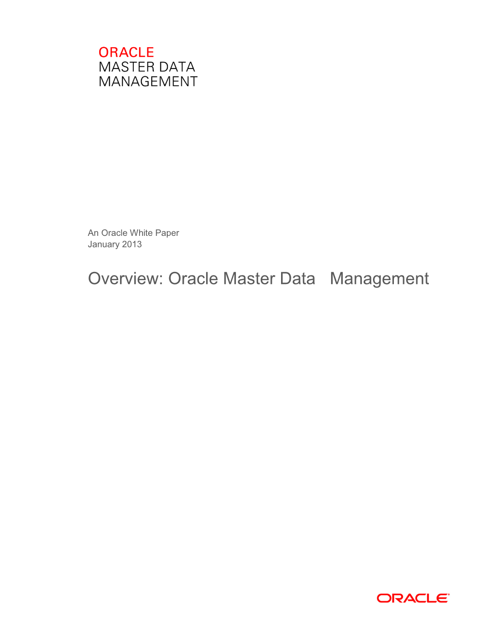 Oracle Master Data Management Overview