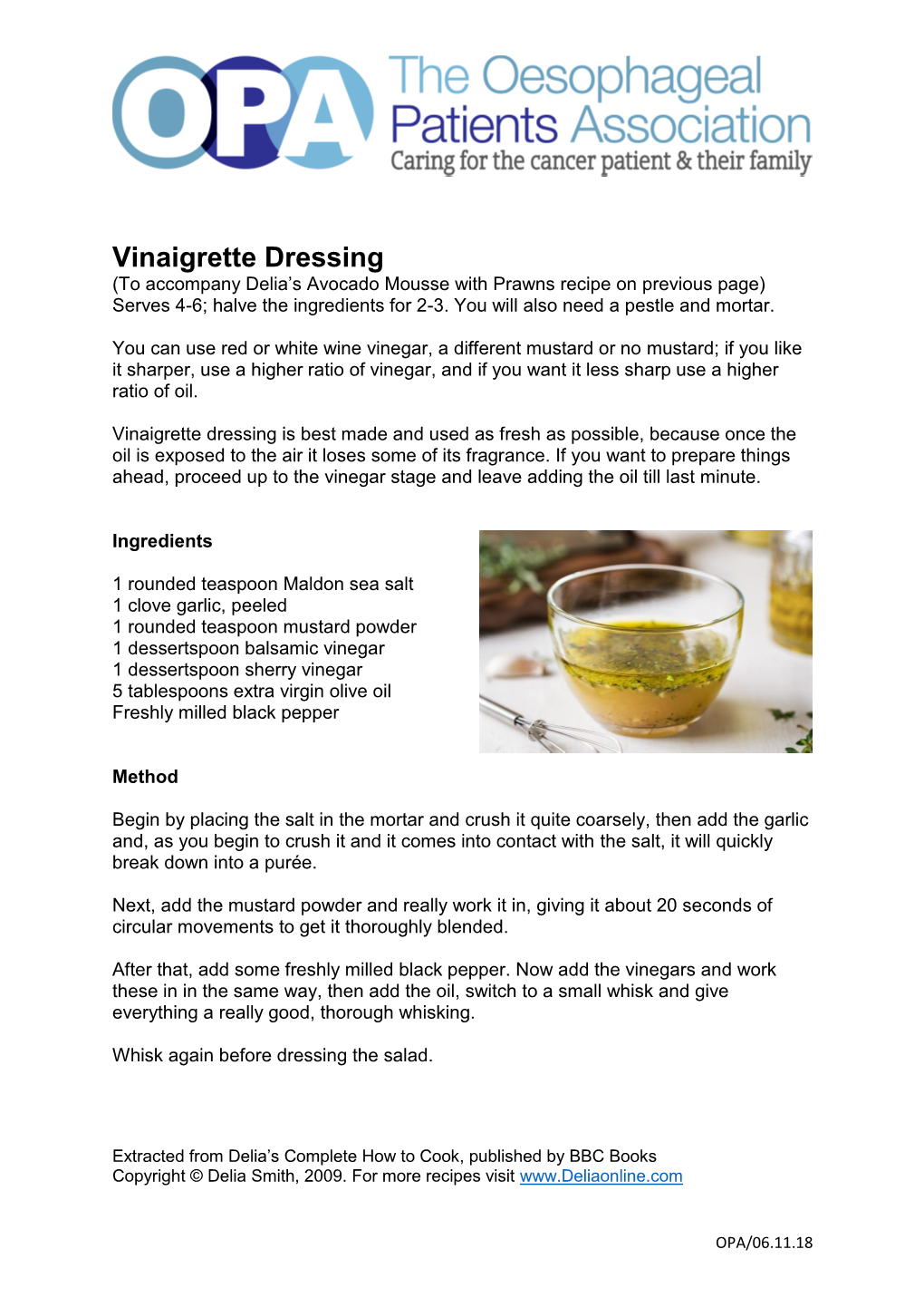 Vinaigrette Dressing (To Accompany Delia’S Avocado Mousse with Prawns Recipe on Previous Page) Serves 4-6; Halve the Ingredients for 2-3