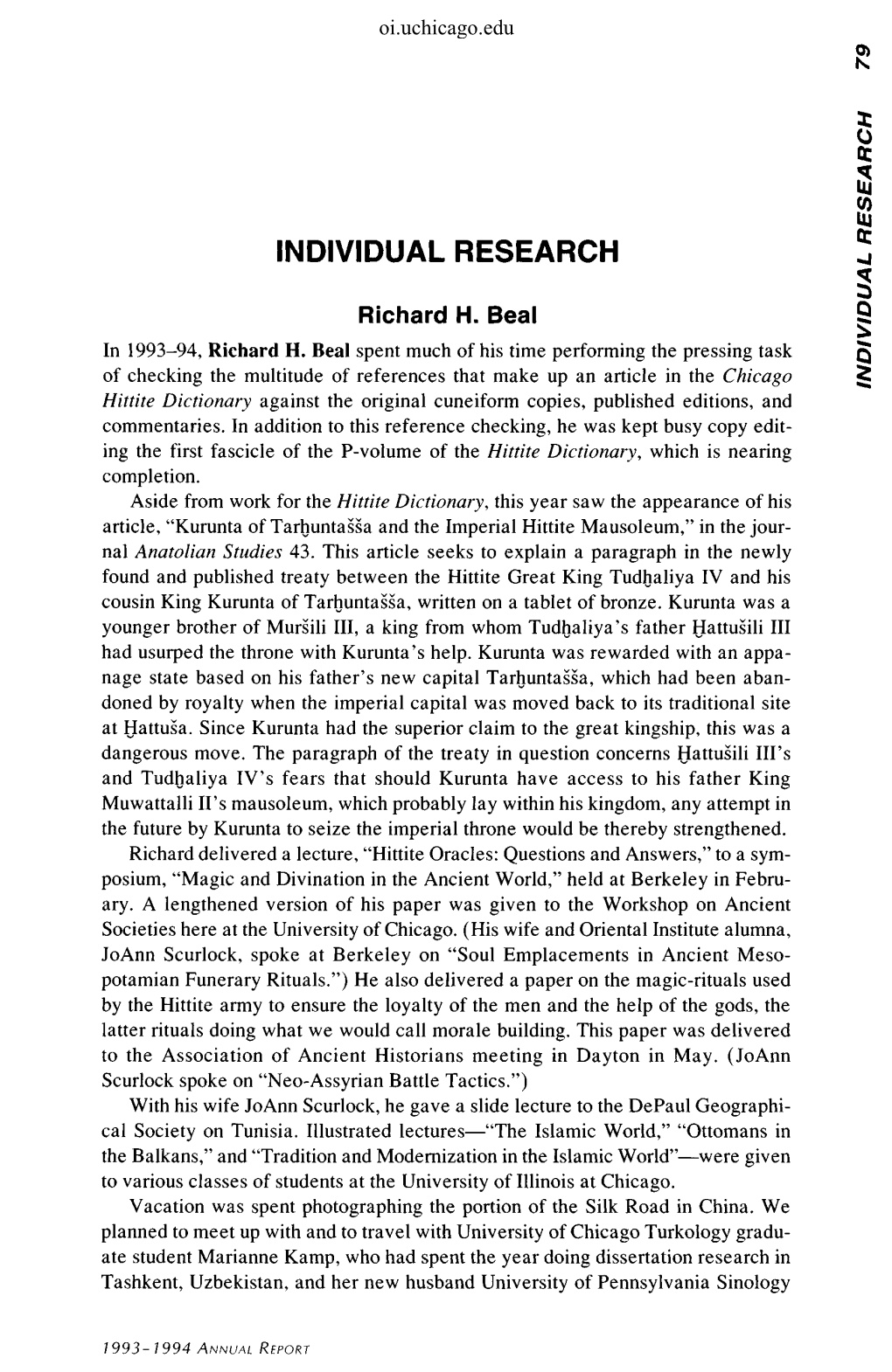 INDIVIDUAL RESEARCH O