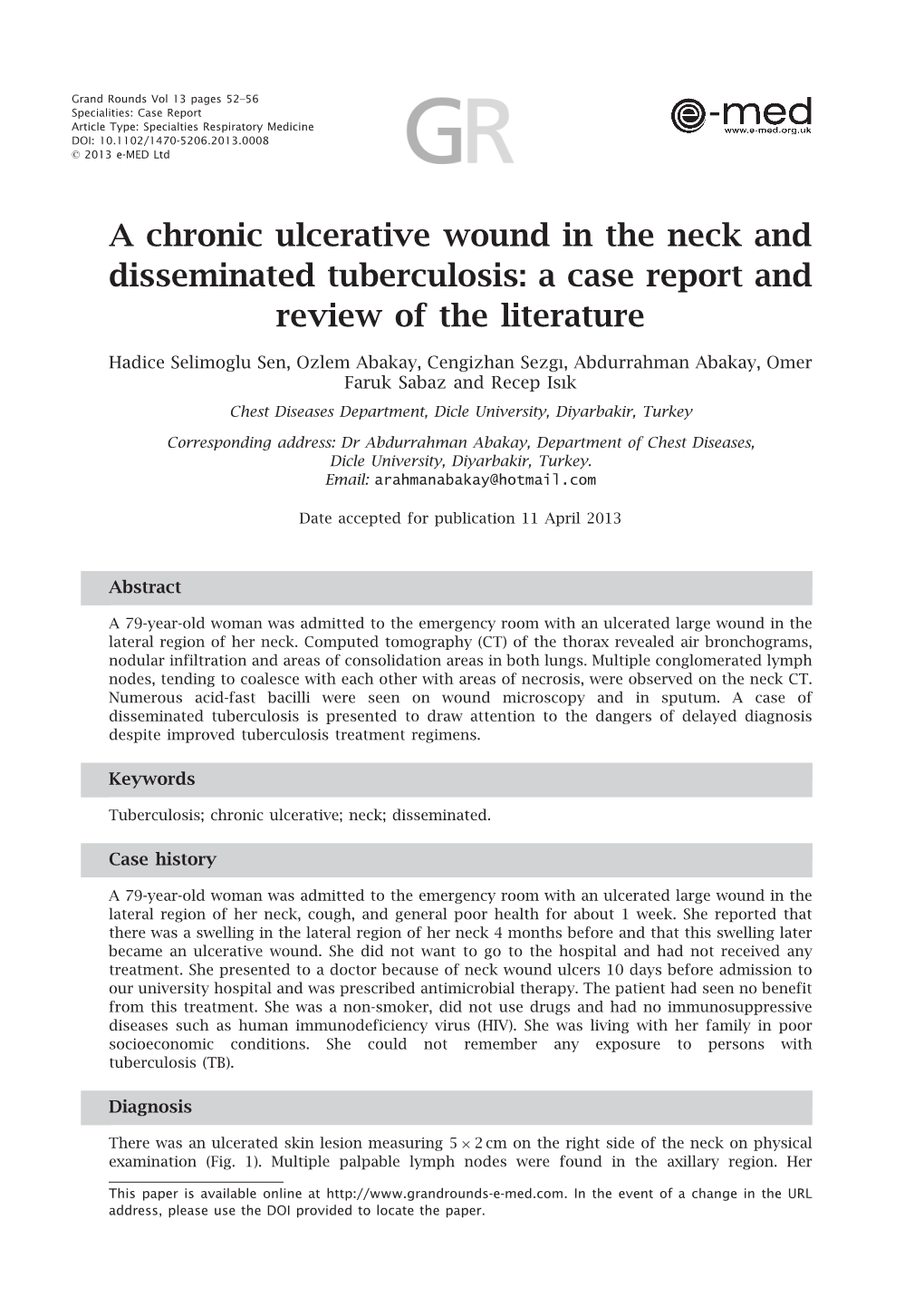 A Chronic Ulcerative Wound in the Neck and Disseminated Tuberculosis: a Case Report and Review of the Literature