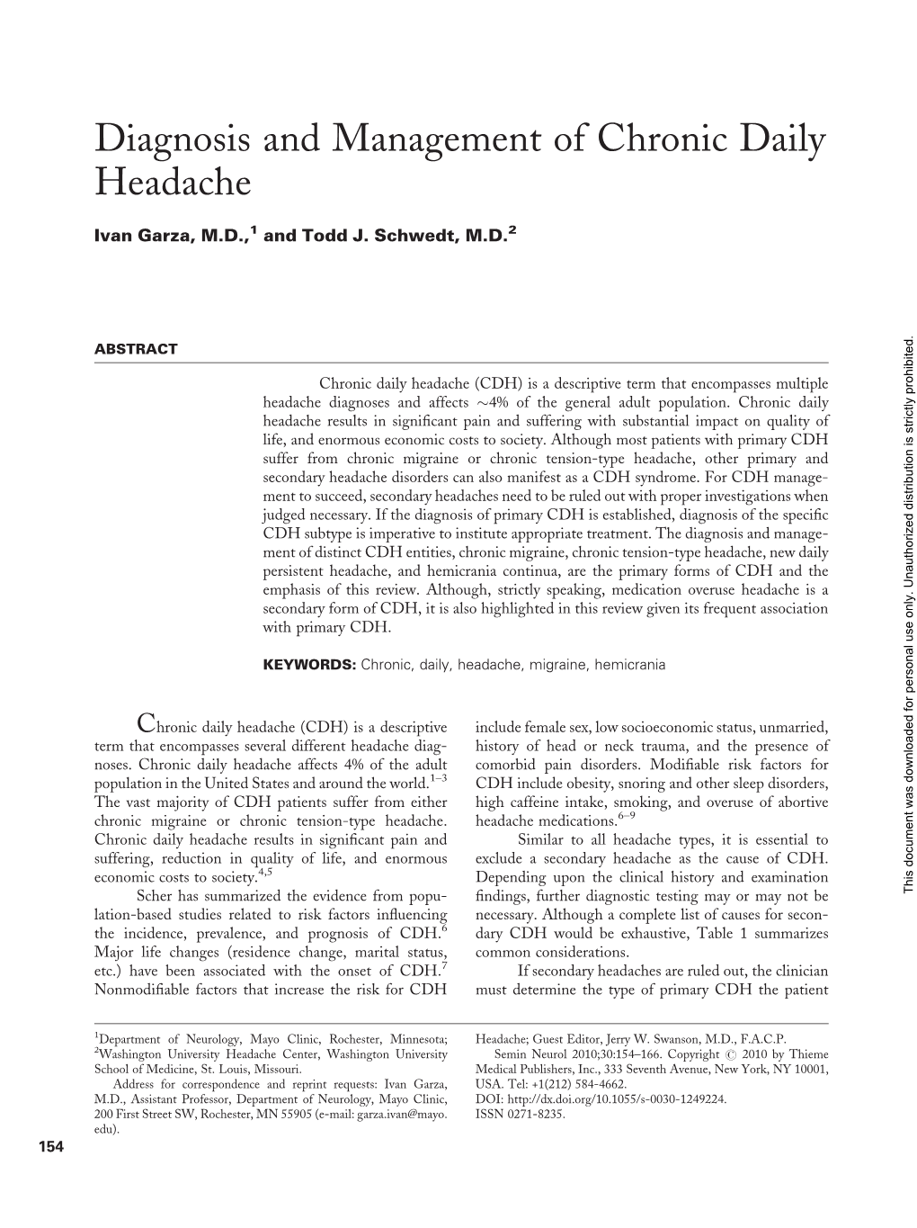Diagnosis and Management of Chronic Daily Headache