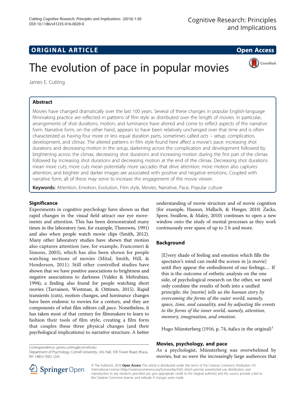 The Evolution of Pace in Popular Movies James E