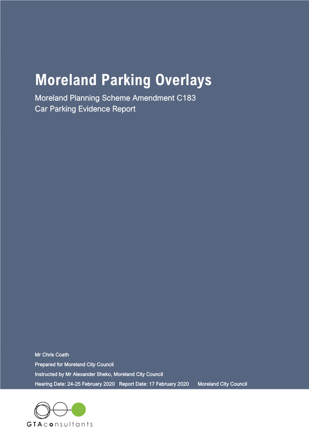 Moreland Parking Overlays Moreland Planning Scheme Amendment C183 Car Parking Evidence Report