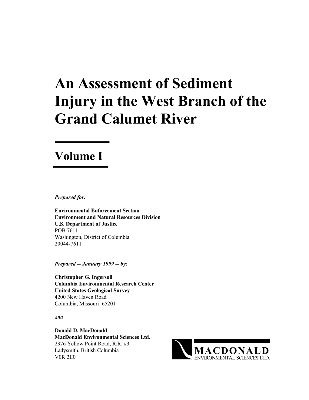 An Assessment of Sediment Injury in the West Branch of the Grand Calumet River