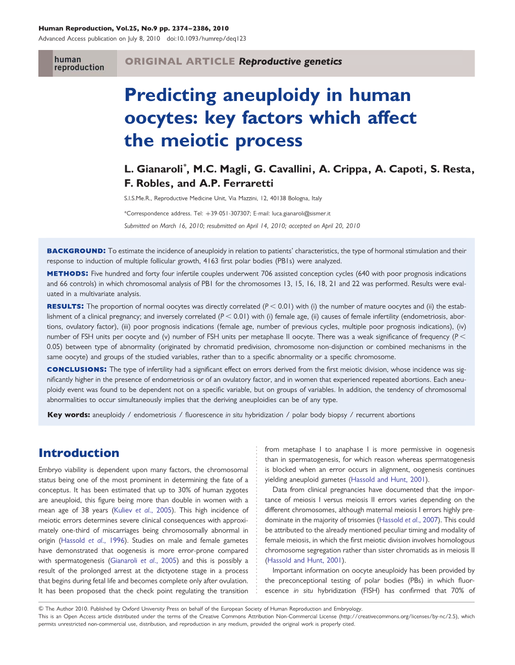 Predicting Aneuploidy in Human Oocytes: Key Factors Which Affect the Meiotic Process