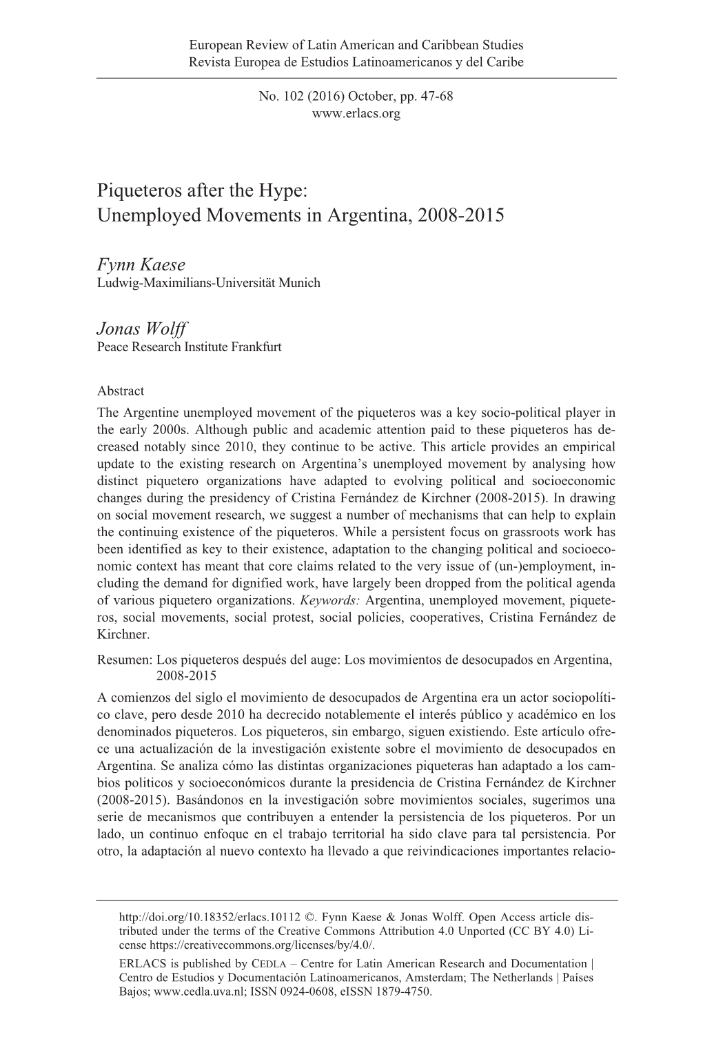 Piqueteros After the Hype: Unemployed Movements in Argentina, 2008-2015