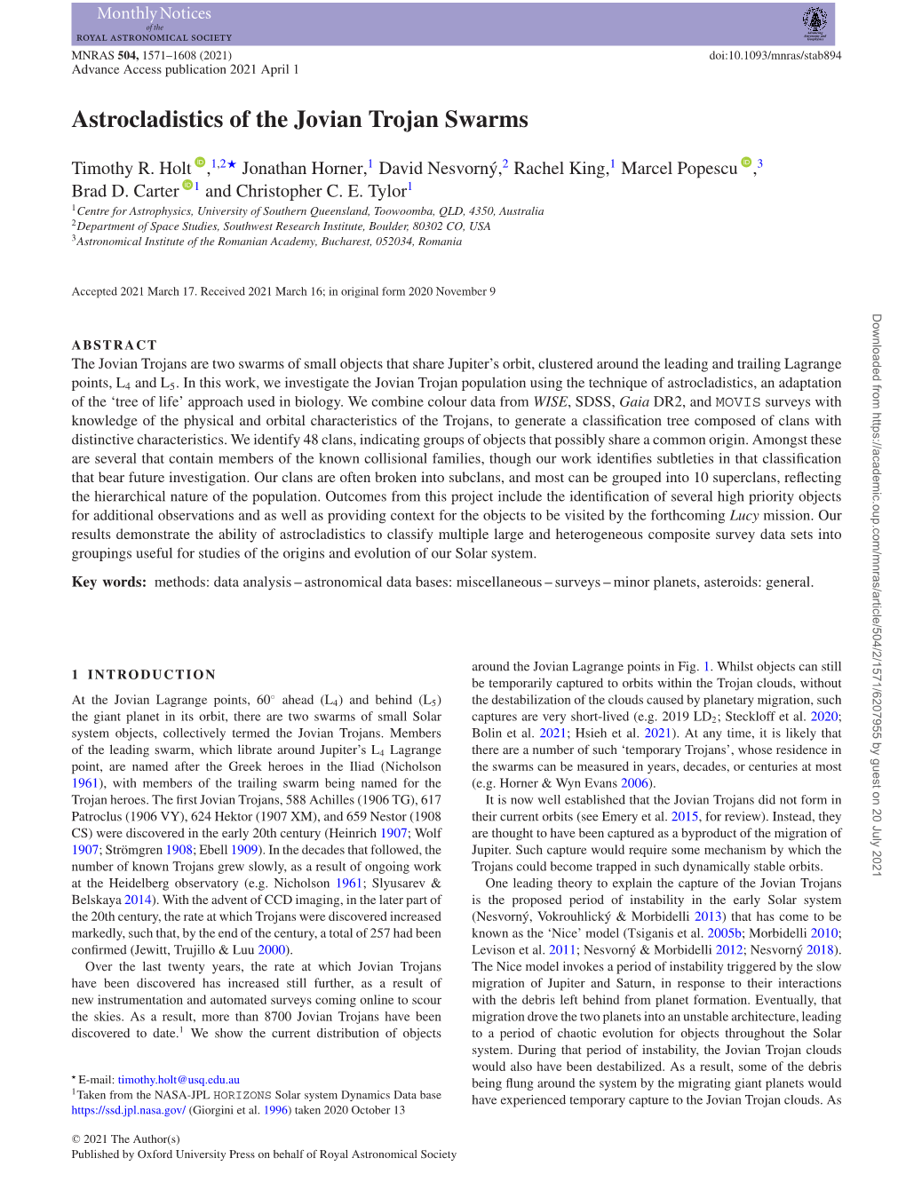 Astrocladistics of the Jovian Trojan Swarms