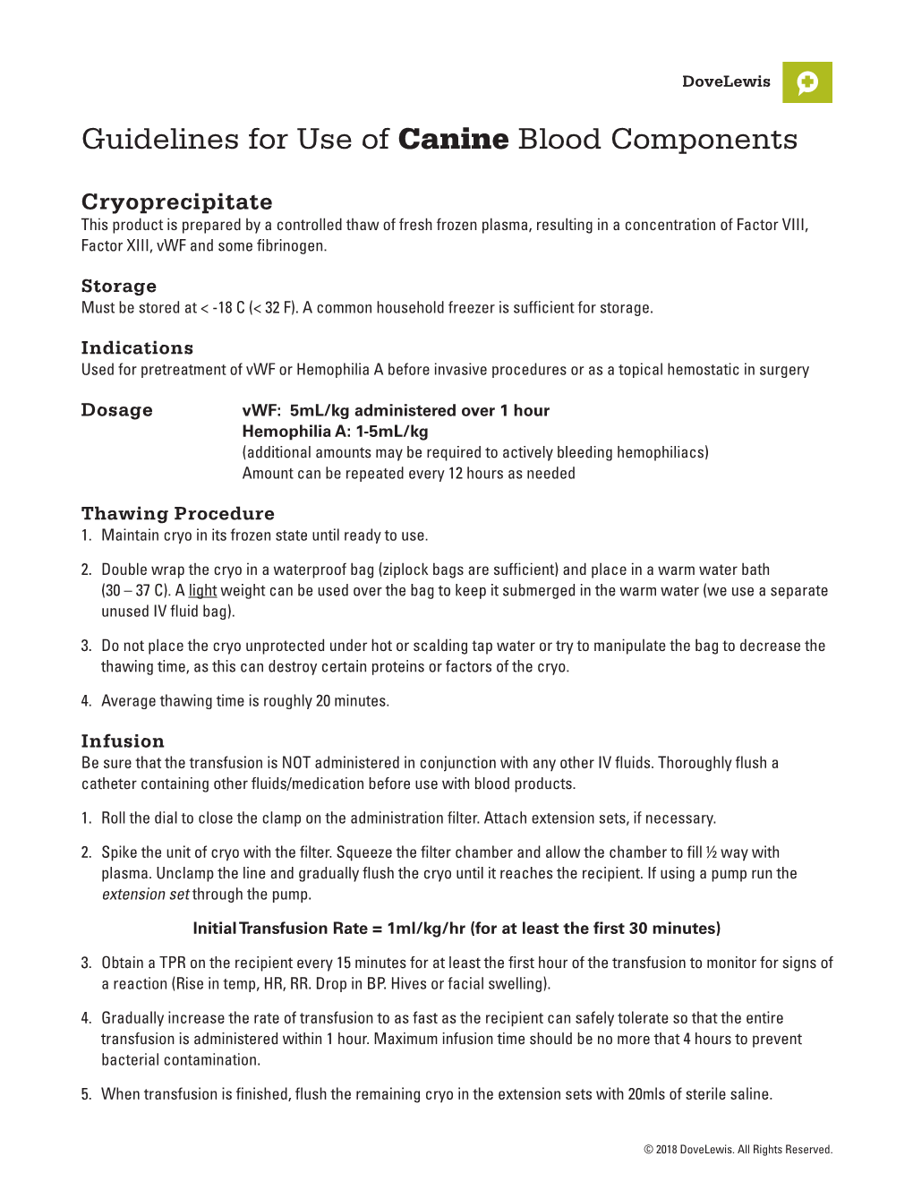 Guidelines for Use of Canine Blood Components