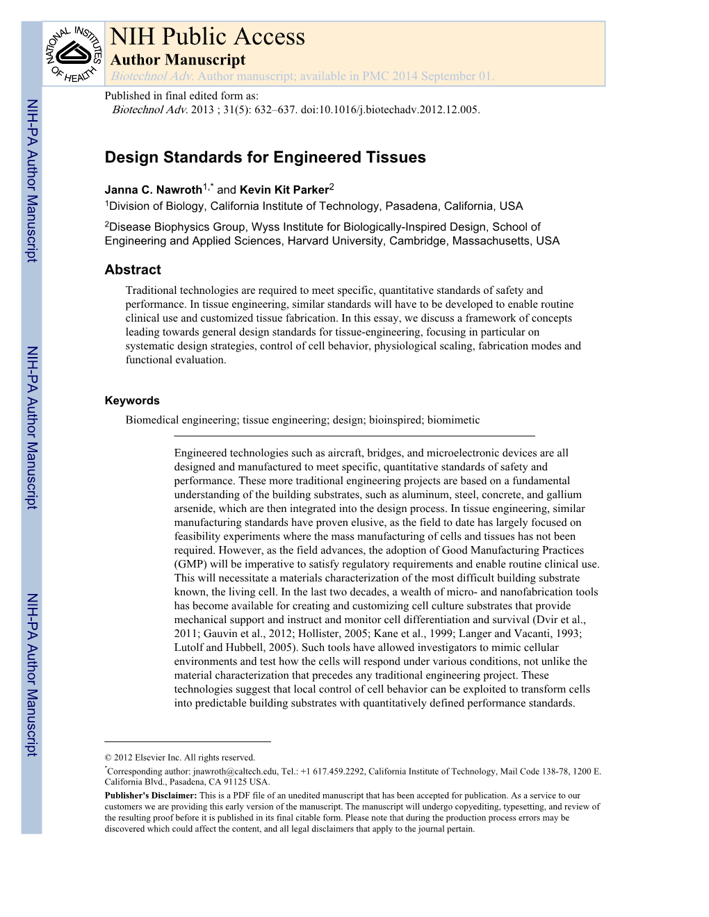 Design Standards for Engineered Tissues