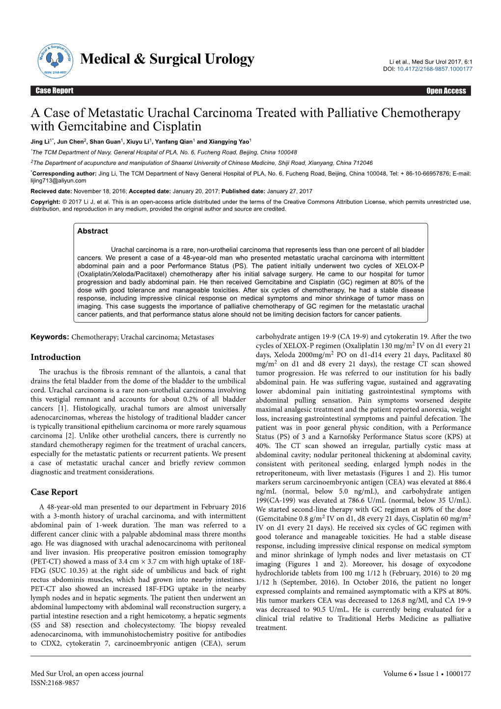 A Case of Metastatic Urachal Carcinoma Treated with Palliative