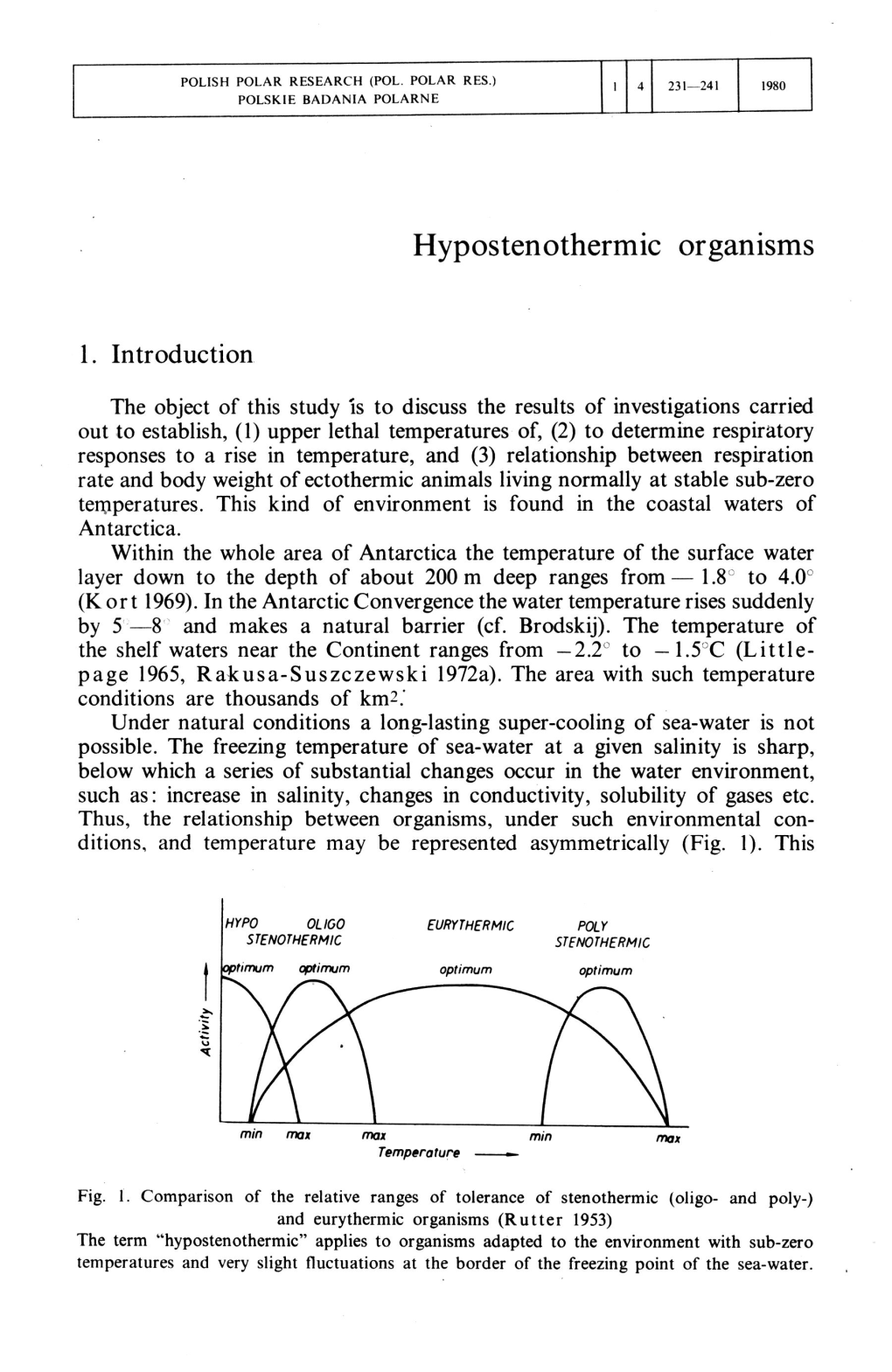 Hypostenothermic Organisms