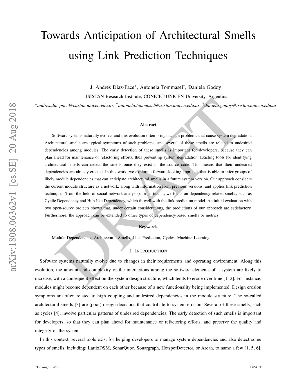Towards Anticipation of Architectural Smells Using Link Prediction Techniques