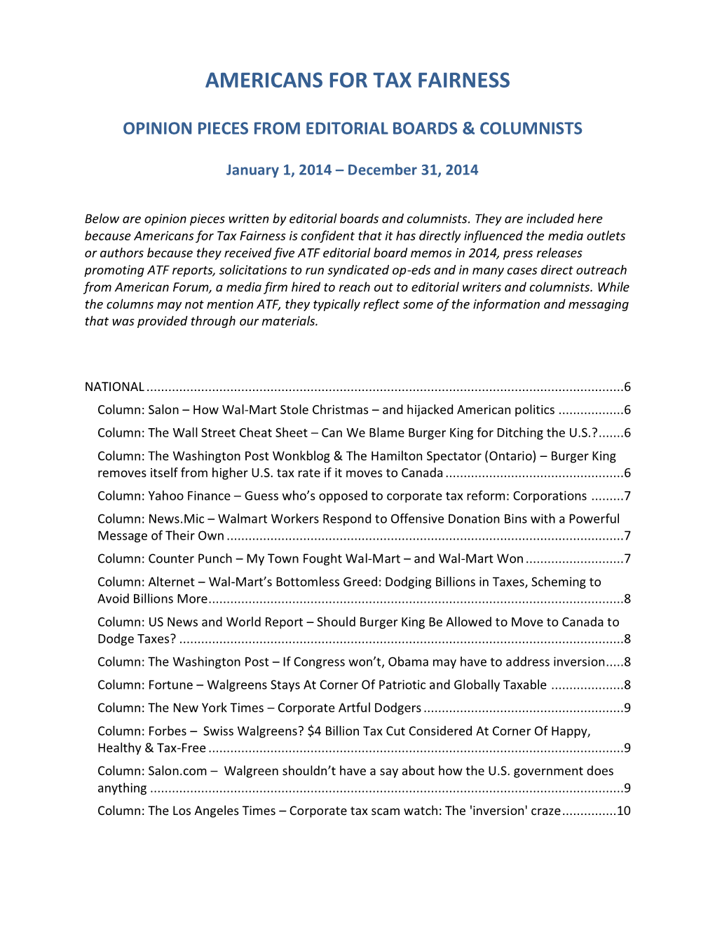 Americans for Tax Fairness Opinion Pieces from Editorial Boards