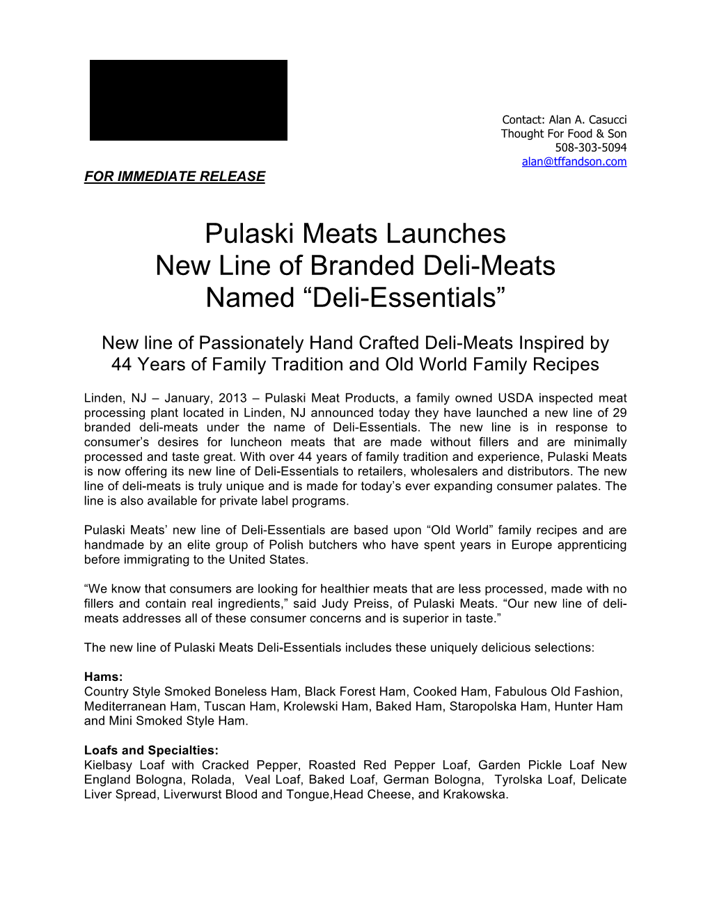 Pulaski Meats Launches New Line of Branded Deli-Meats Named “Deli-Essentials”
