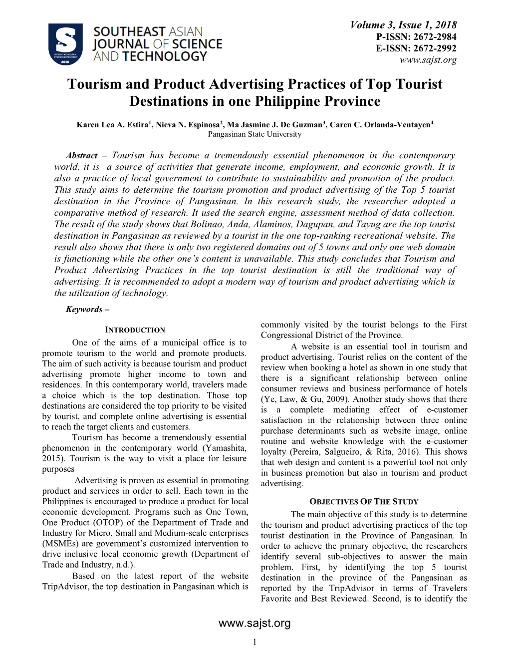 Tourism and Product Advertising Practices of Top Tourist Destinations in One Philippine Province