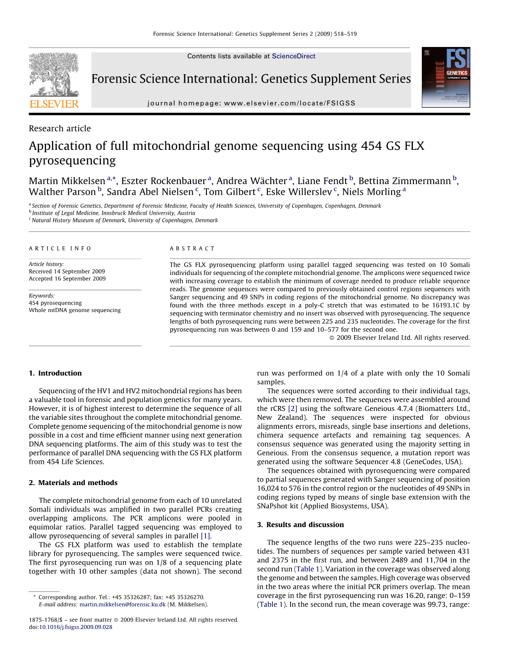 Application of Full Mitochondrial Genome Sequencing Using 454 GS FLX Pyrosequencing