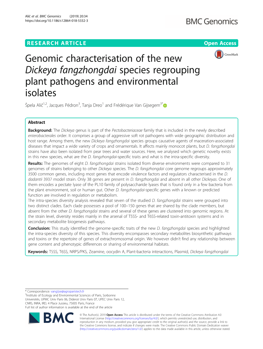 Genomic Characterisation of the New Dickeya Fangzhongdai Species