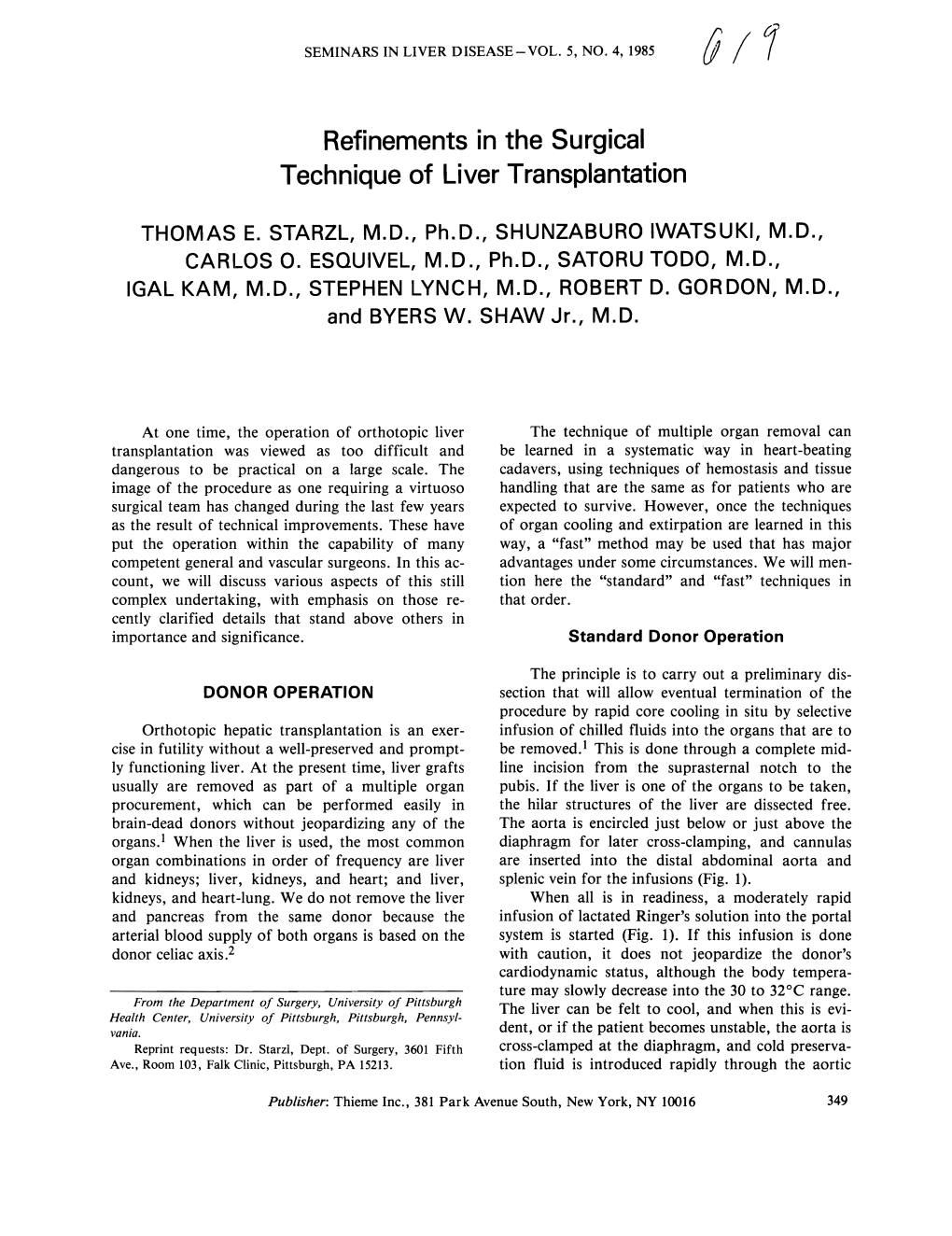 Refinements in the Surgical Technique of Liver Transplantation