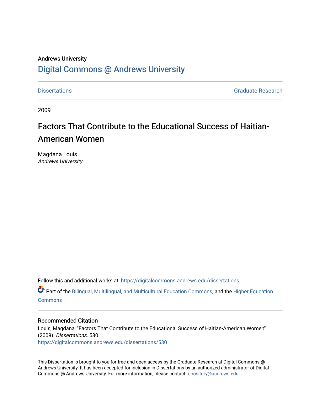 Factors That Contribute to the Educational Success of Haitian- American Women
