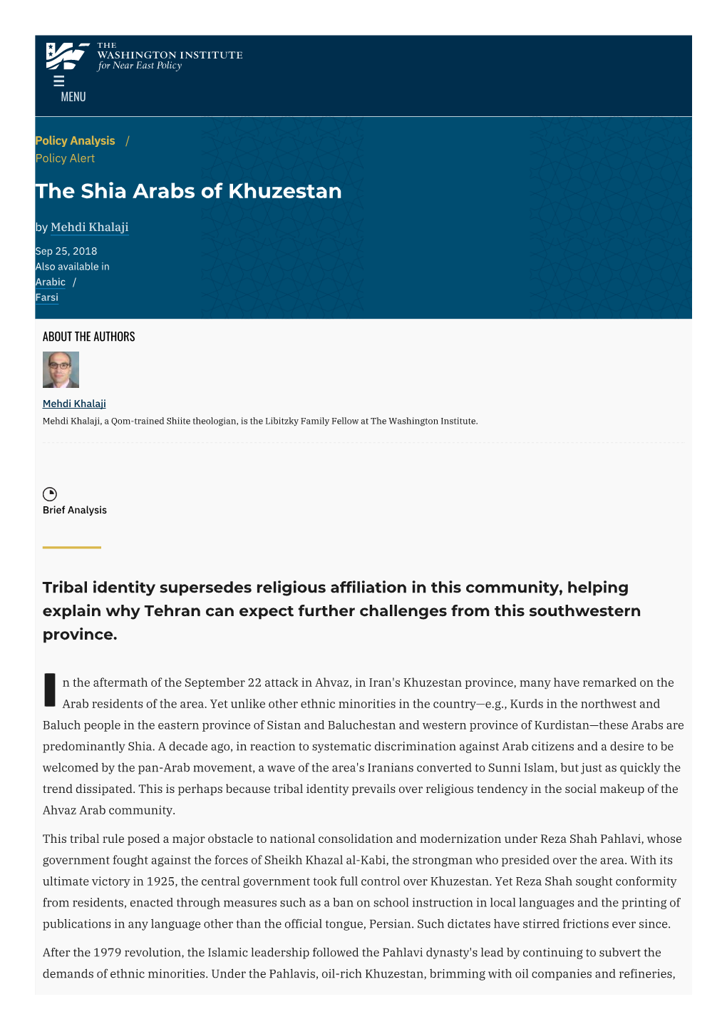The Shia Arabs of Khuzestan | the Washington Institute