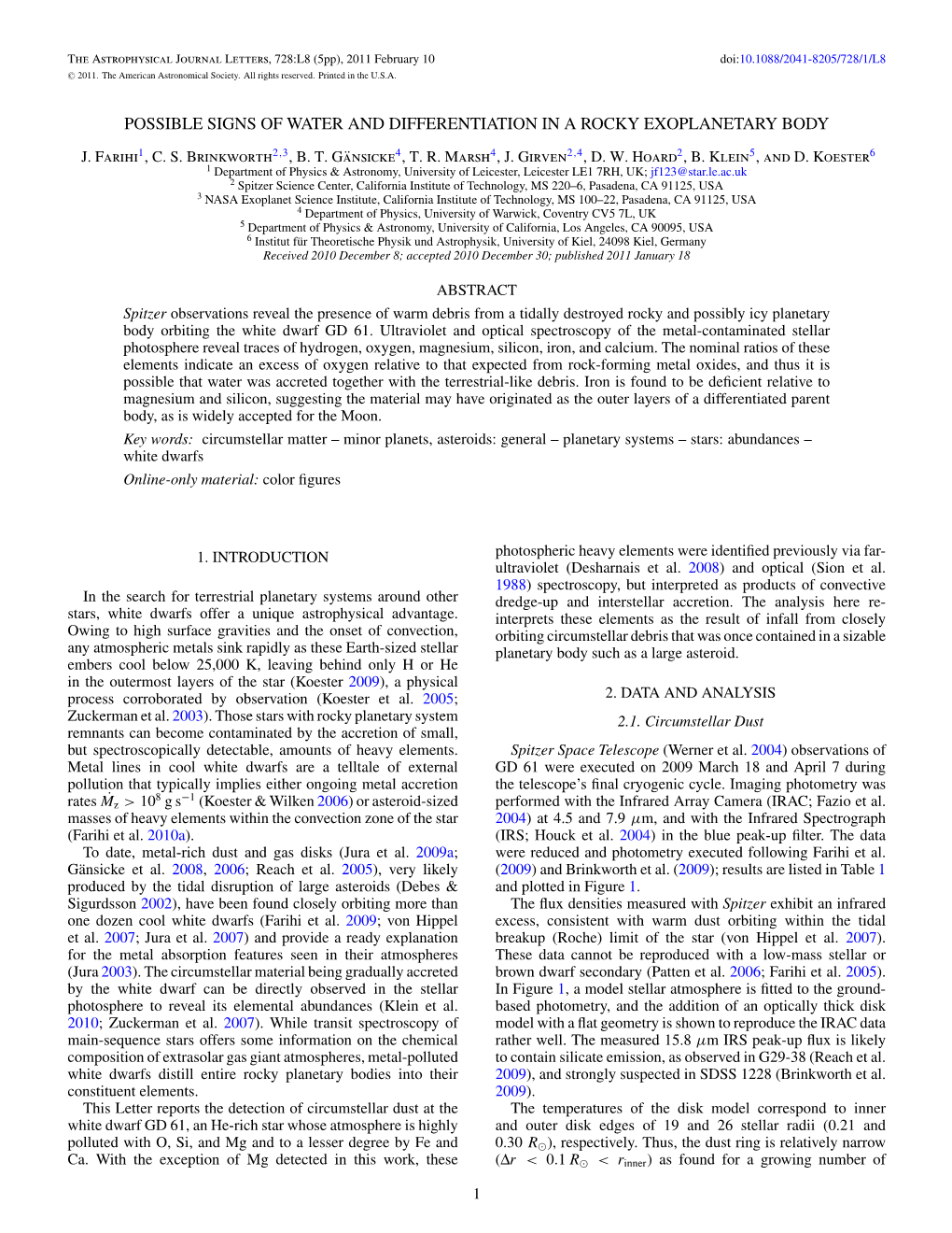 Possible Signs of Water and Differentiation in a Rocky Exoplanetary Body