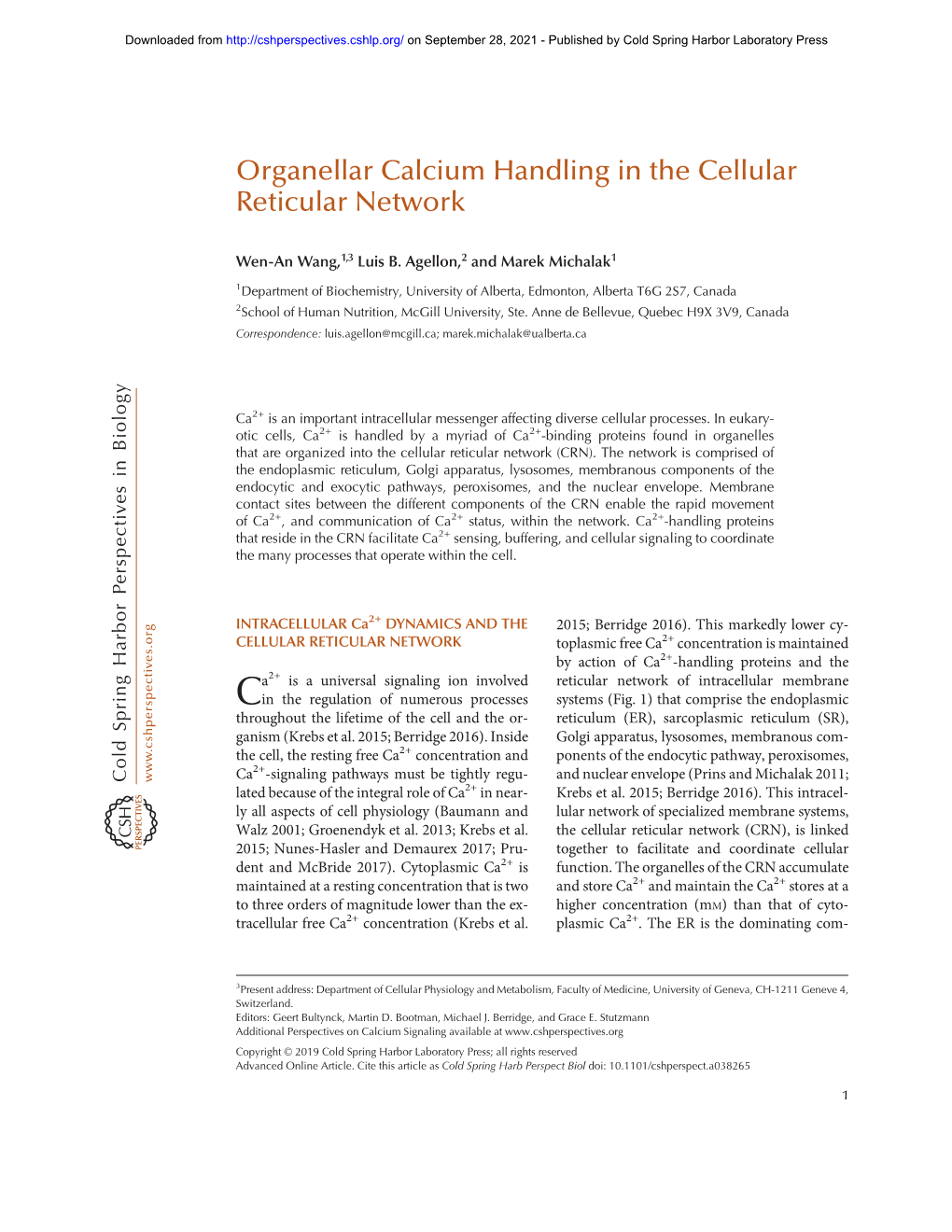 Organellar Calcium Handling in the Cellular Reticular Network