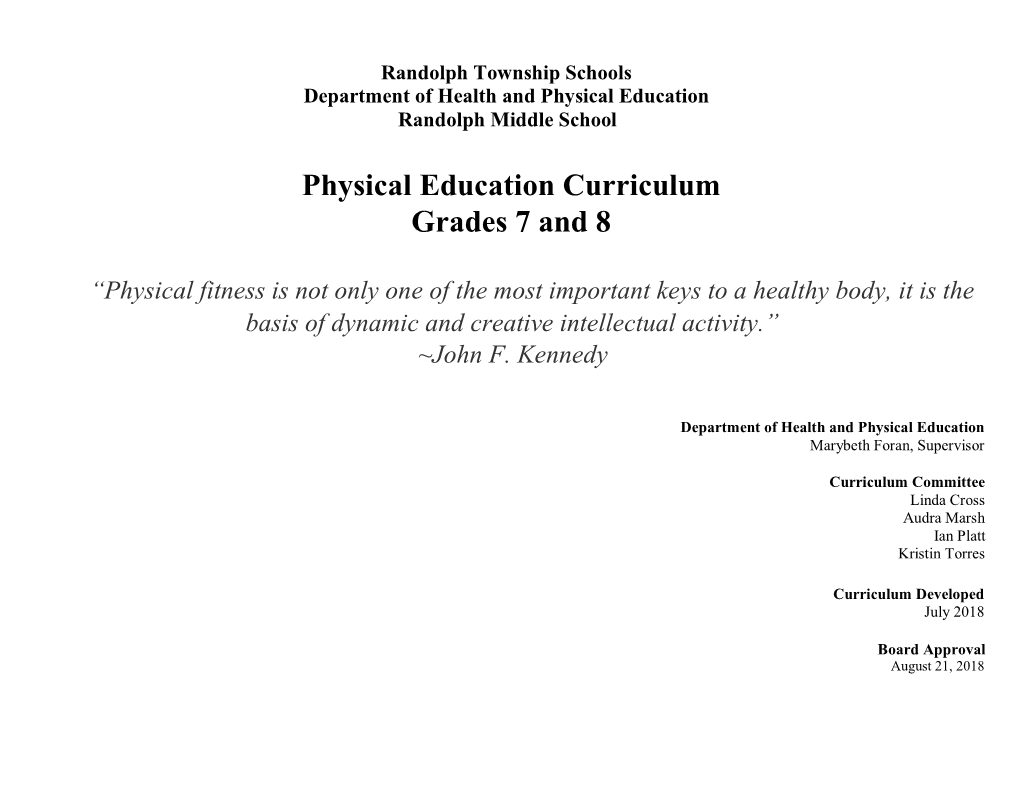 Physical Education Curriculum Grades 7 and 8