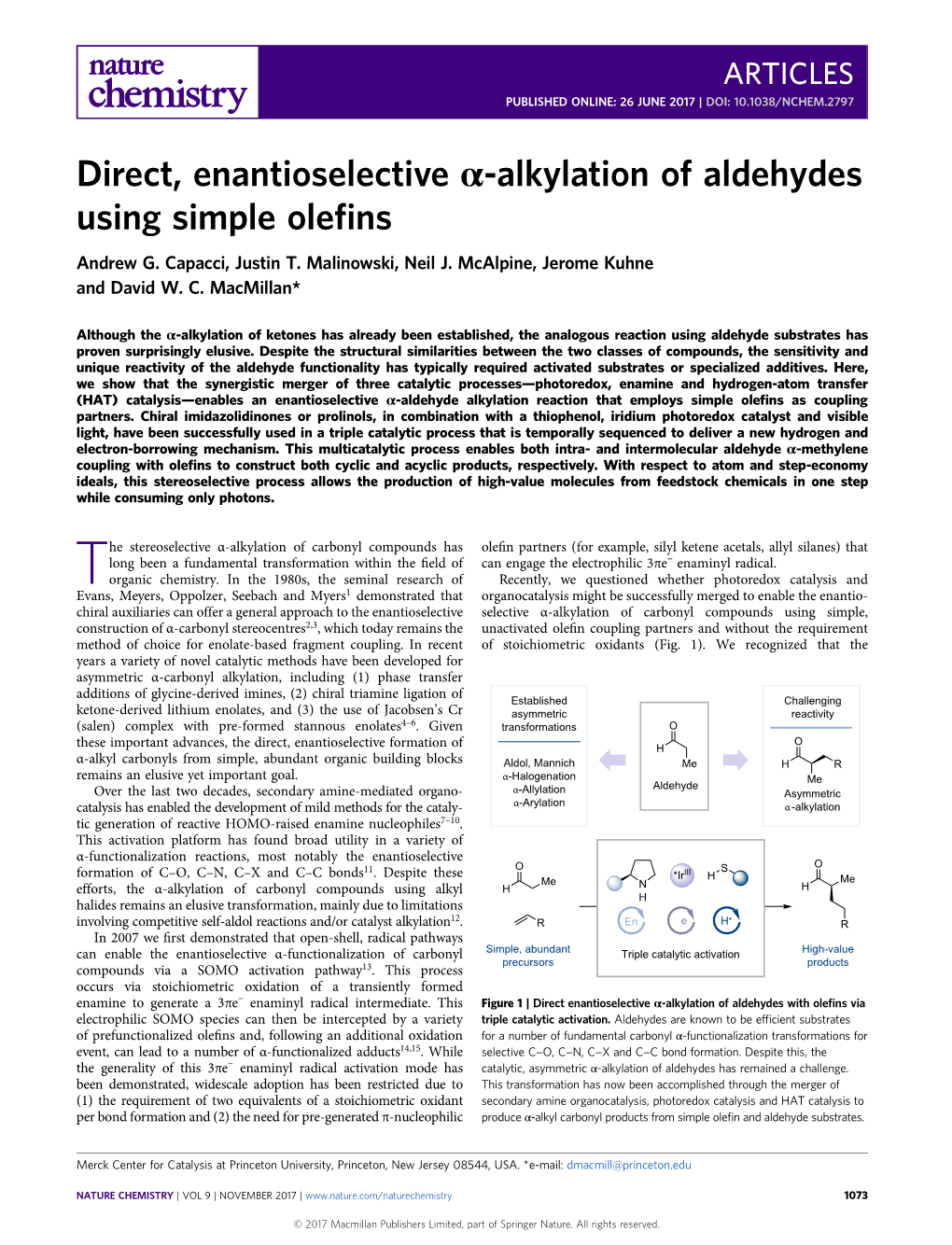 Direct, Enantioselective Α-Alkylation of Aldehydes Using Simple Olefins