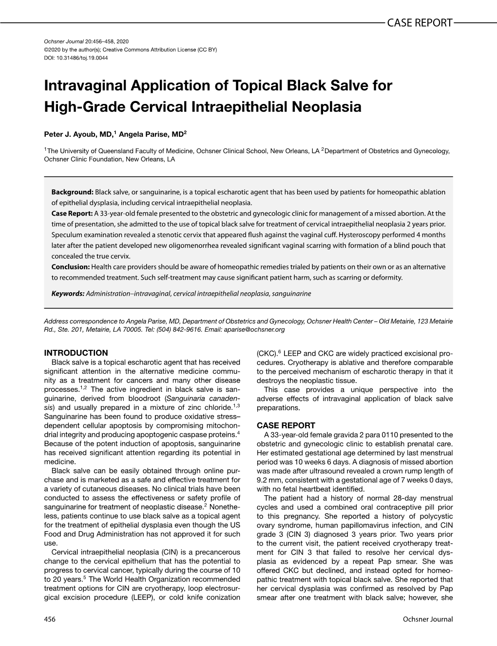 Intravaginal Application of Topical Black Salve for High-Grade Cervical Intraepithelial Neoplasia