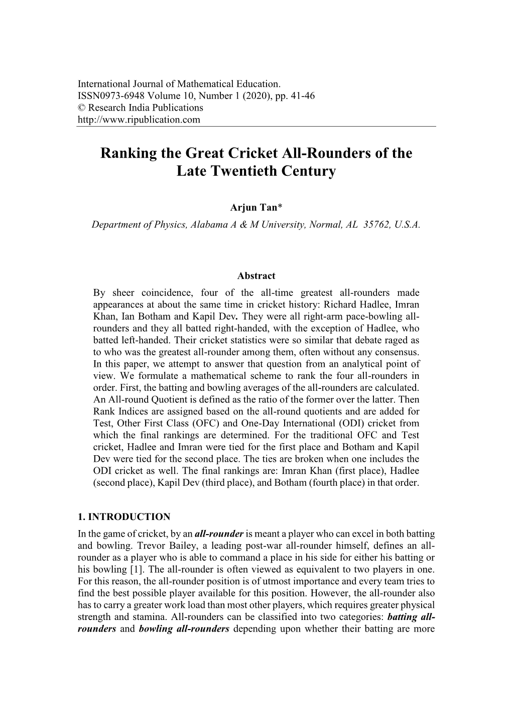 Ranking the Great Cricket All-Rounders of the Late Twentieth Century