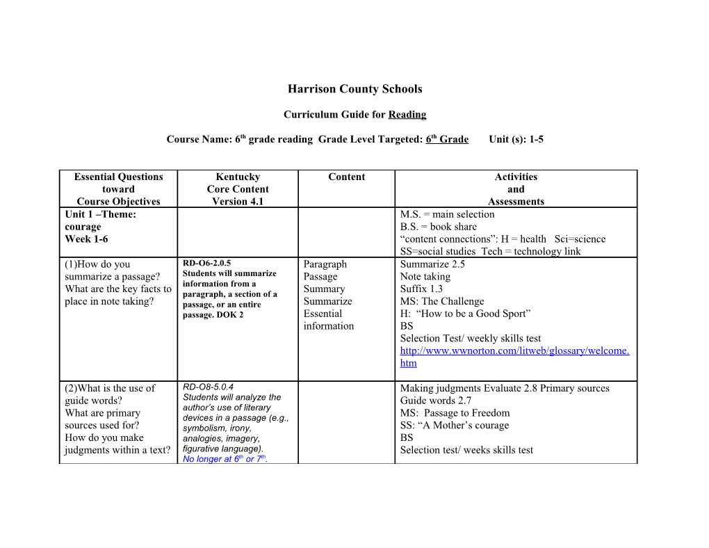 HCMS Curriculum Mapping