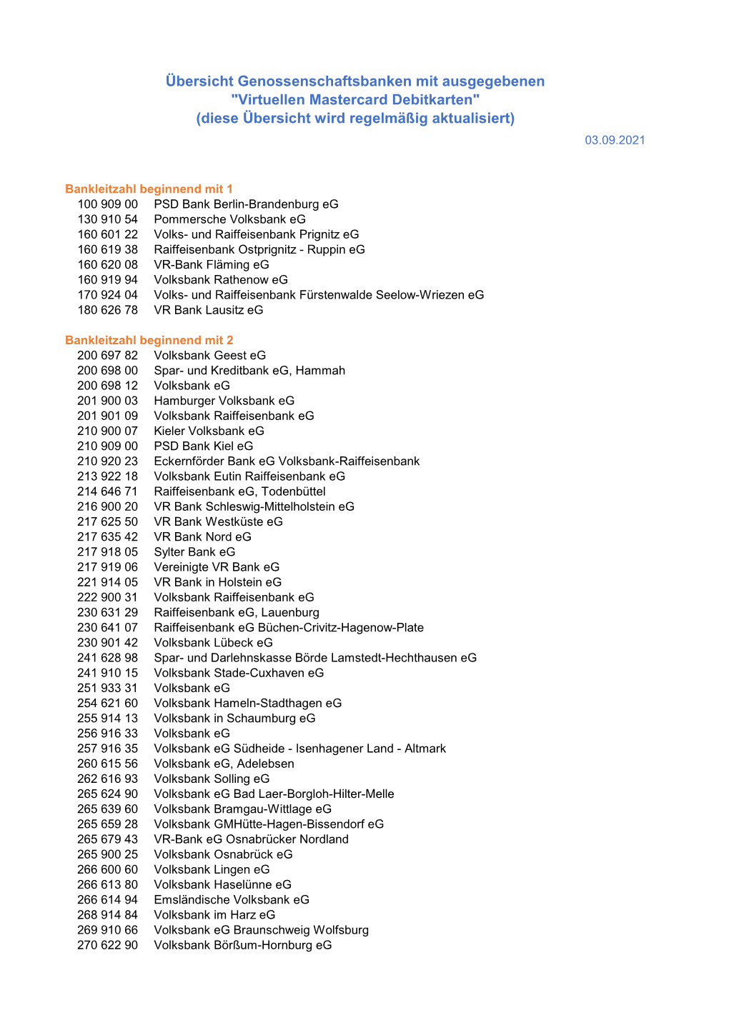 Virtuellen Mastercard Debitkarten" (Diese Übersicht Wird Regelmäßig Aktualisiert) 03.09.2021