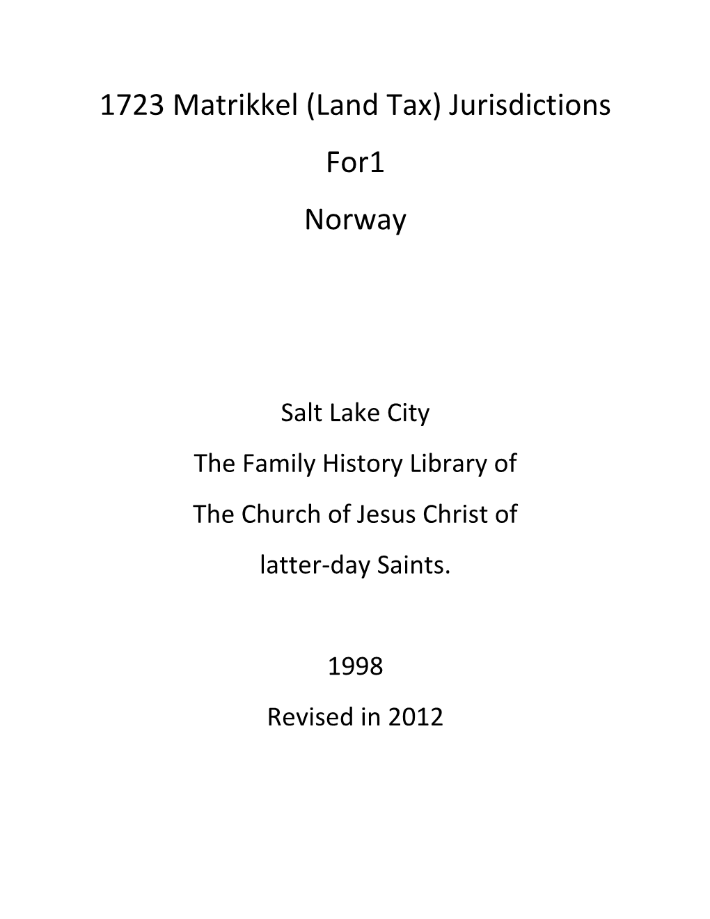 1723 Matrikkel (Land Tax) Jurisdictions For1 Norway