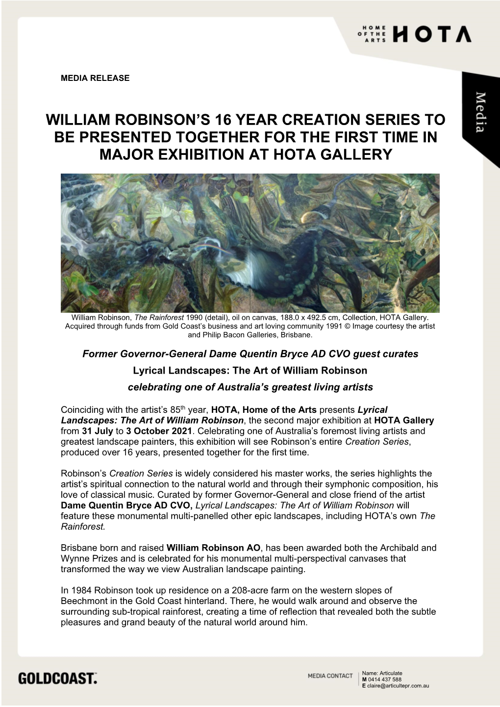 William Robinson's 16 Year Creation Series to Be Presented Together For